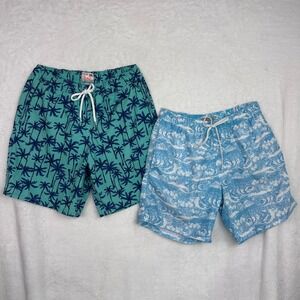 Mens Swim Trunks Bundle Crew Teal Palm Ocean Coast Size M Waist 28"